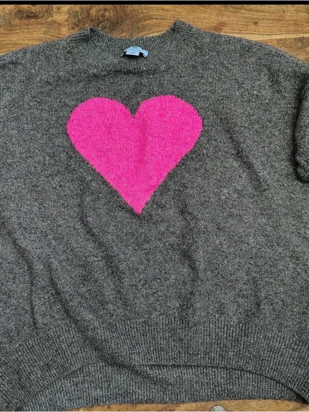 CeCe Charcoal Gray Sweater with Pink Heart - Picture 4 of 5